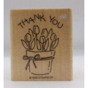 Stamp Wooden Thank You Pot of Tulips Stampin' Up! ©1996 2 1/4" x 2"